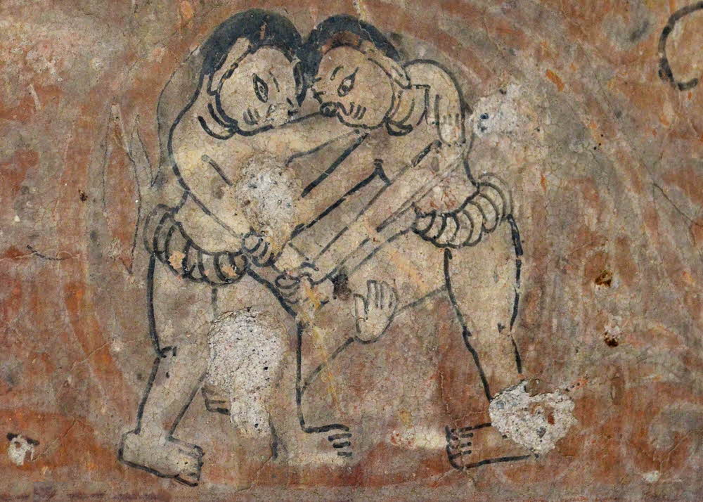 Ancient mural of Lethwei fighters - Pagoda no. 1255 - Bagan era - Credit - Thut Ti Lethwei